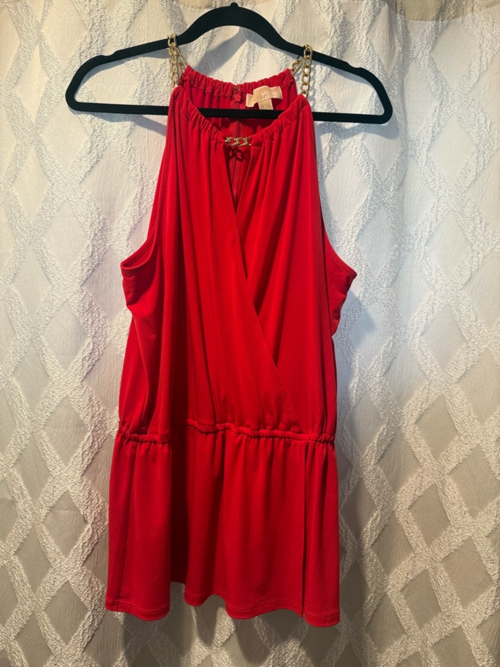 MICHAEL Michael Kors Red Halter Tank with Gold Chain Straps